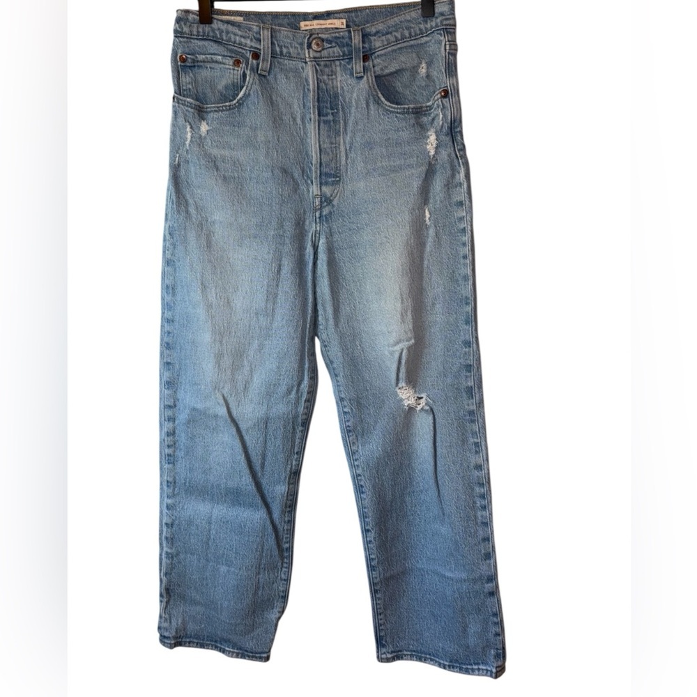 Levi’s Premium Ribcage Straight Ankle Jeans Light Wash Distressed Women’s 30 - Picture 8 of 8